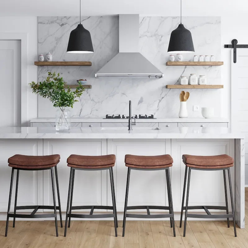 Tabouret de bar de cuisine moderne sans dossier Nathan James Arlo, avec assise en selle et piètement en métal