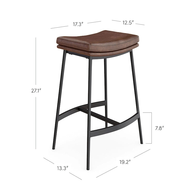 Tabouret de bar de cuisine moderne sans dossier Nathan James Arlo, avec assise en selle et piètement en métal