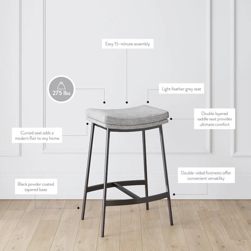 Tabouret de bar de cuisine moderne sans dossier Nathan James Arlo, avec assise en selle et piètement en métal