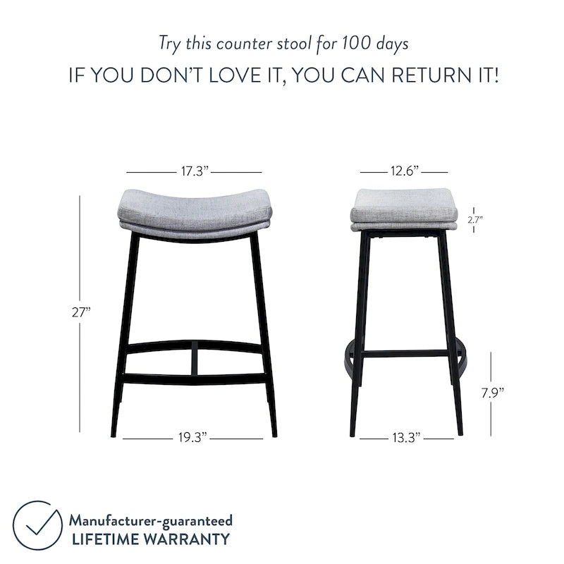 Tabouret de bar de cuisine moderne sans dossier Nathan James Arlo, avec assise en selle et piètement en métal