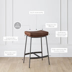 Tabouret de bar de cuisine moderne sans dossier Nathan James Arlo, avec assise en selle et piètement en métal