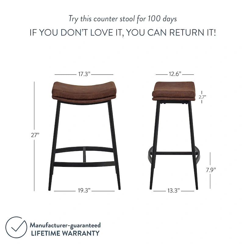 Tabouret de bar de cuisine moderne sans dossier Nathan James Arlo, avec assise en selle et piètement en métal