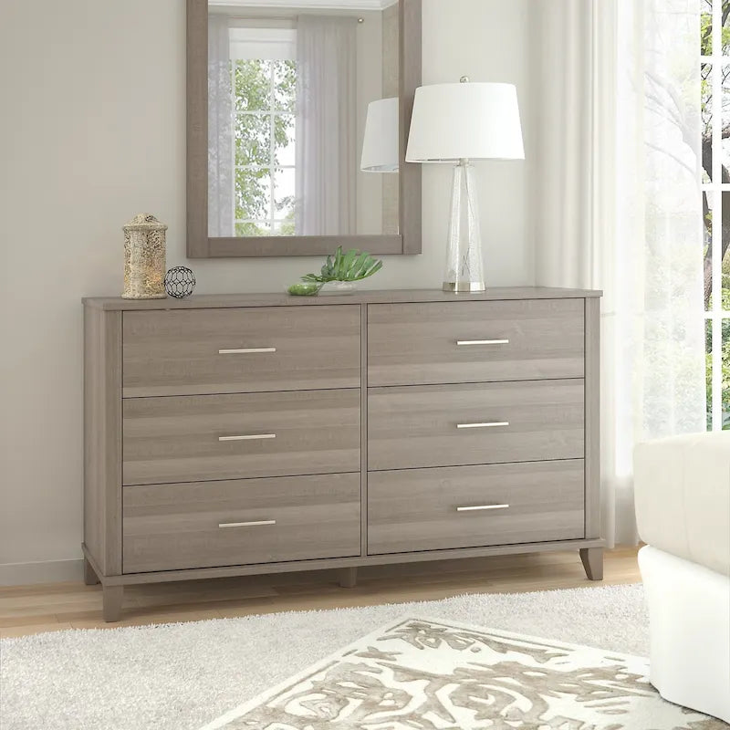 Commode grise de style transitionnel à grain texturé