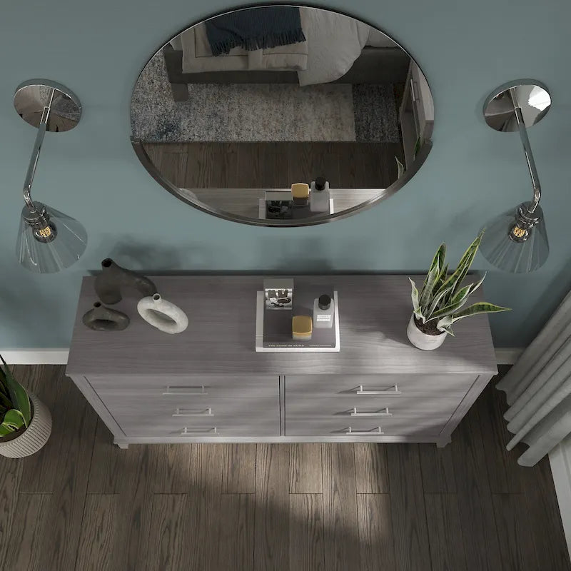 Commode grise de style transitionnel à grain texturé