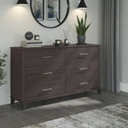 Commode grise de style transitionnel à grain texturé