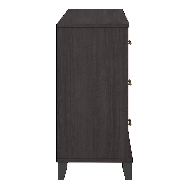 Commode grise de style transitionnel à grain texturé