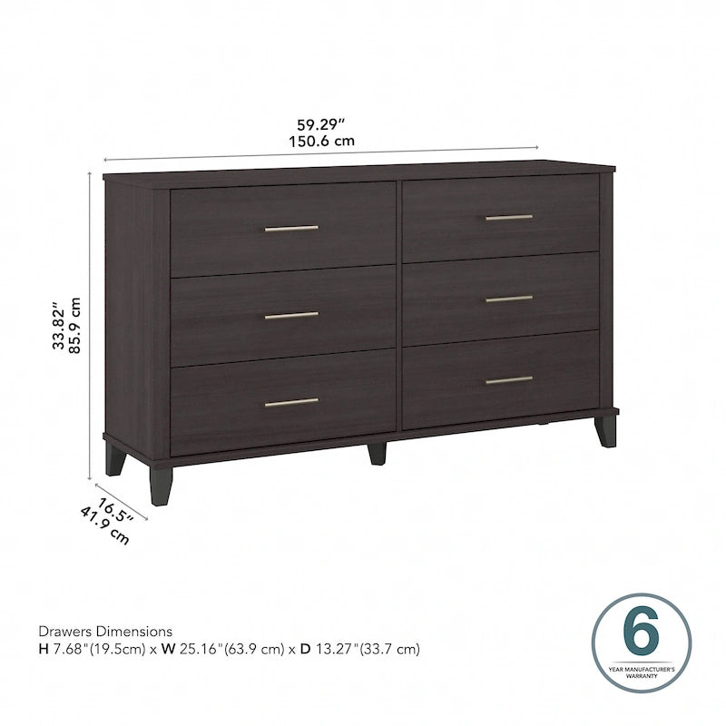 Commode grise de style transitionnel à grain texturé