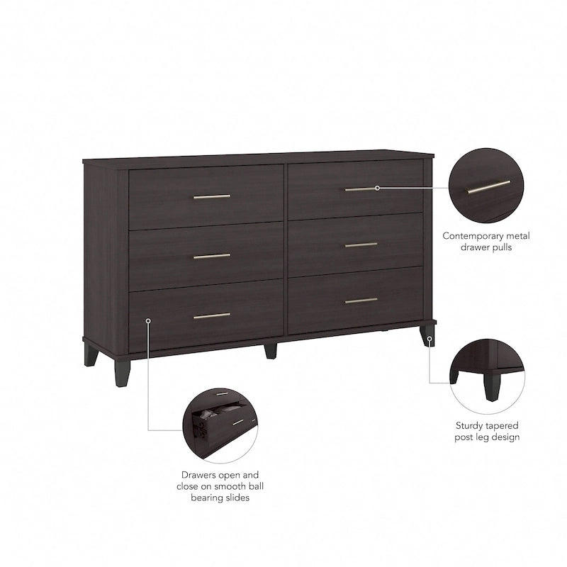 Commode grise de style transitionnel à grain texturé