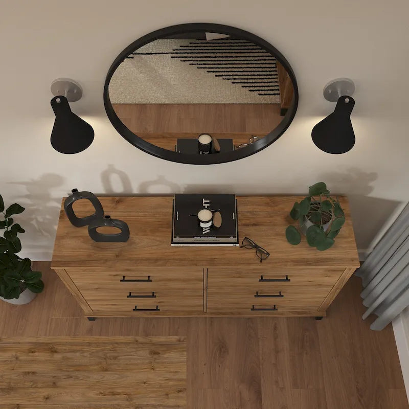 Commode grise de style transitionnel à grain texturé