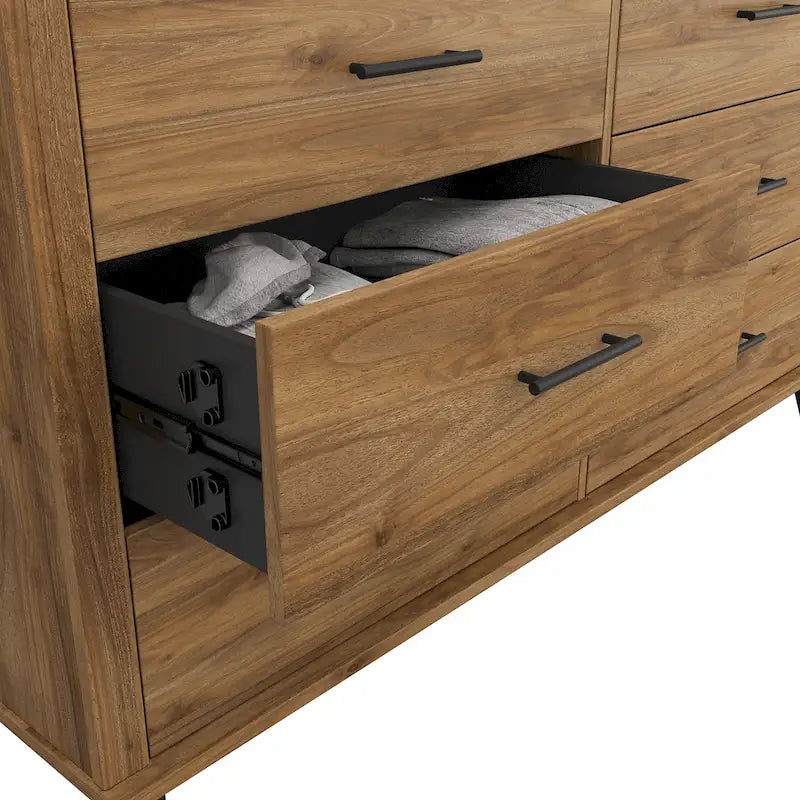 Commode grise de style transitionnel à grain texturé