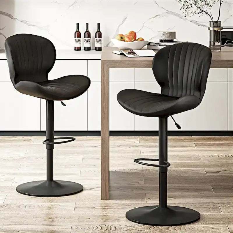 BOSSIN Set of 2 Modern Adjustable Bar Stools, Faux Leather Upholstered Swivel Counter Stools - 16.5D x 19.6W x 46.9H