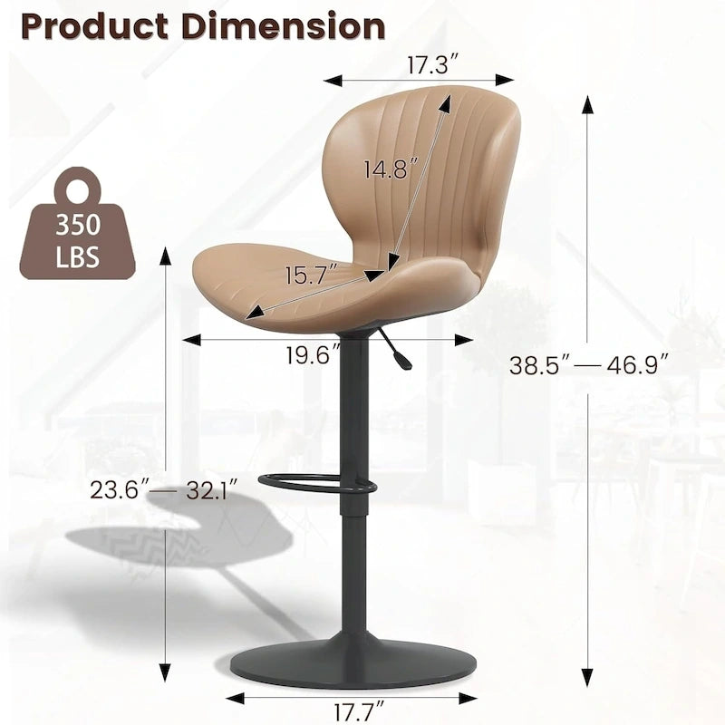 BOSSIN Lot de 2 tabourets de bar modernes et réglables, tabourets de comptoir pivotants revêtus de similicuir - 42 cm (P) x 50 cm (L) x 119 cm (H)