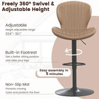 BOSSIN Lot de 2 tabourets de bar modernes et réglables, tabourets de comptoir pivotants revêtus de similicuir - 42 cm (P) x 50 cm (L) x 119 cm (H)
