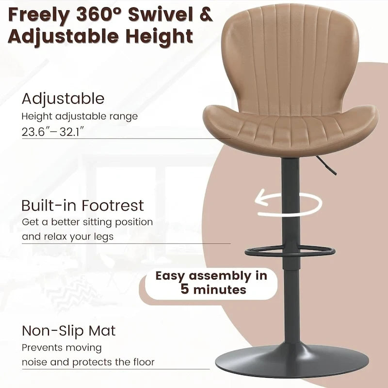 BOSSIN Lot de 2 tabourets de bar modernes et réglables, tabourets de comptoir pivotants revêtus de similicuir - 42 cm (P) x 50 cm (L) x 119 cm (H)