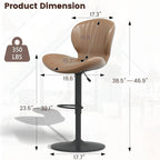 BOSSIN Lot de 2 tabourets de bar modernes et réglables, tabourets de comptoir pivotants revêtus de similicuir - 42 cm (P) x 50 cm (L) x 119 cm (H)