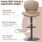 BOSSIN Lot de 2 tabourets de bar modernes et réglables, tabourets de comptoir pivotants revêtus de similicuir - 42 cm (P) x 50 cm (L) x 119 cm (H)