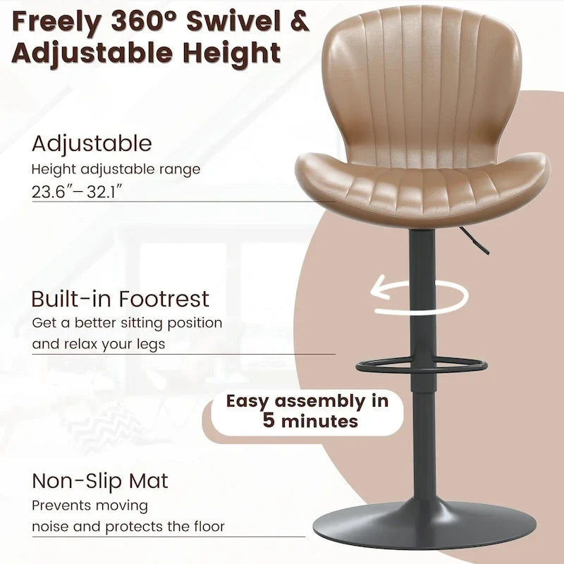 BOSSIN Lot de 2 tabourets de bar modernes et réglables, tabourets de comptoir pivotants revêtus de similicuir - 42 cm (P) x 50 cm (L) x 119 cm (H)