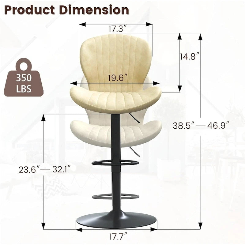 BOSSIN Lot de 2 tabourets de bar modernes et réglables, tabourets de comptoir pivotants revêtus de similicuir - 42 cm (P) x 50 cm (L) x 119 cm (H)