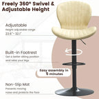 BOSSIN Lot de 2 tabourets de bar modernes et réglables, tabourets de comptoir pivotants revêtus de similicuir - 42 cm (P) x 50 cm (L) x 119 cm (H)