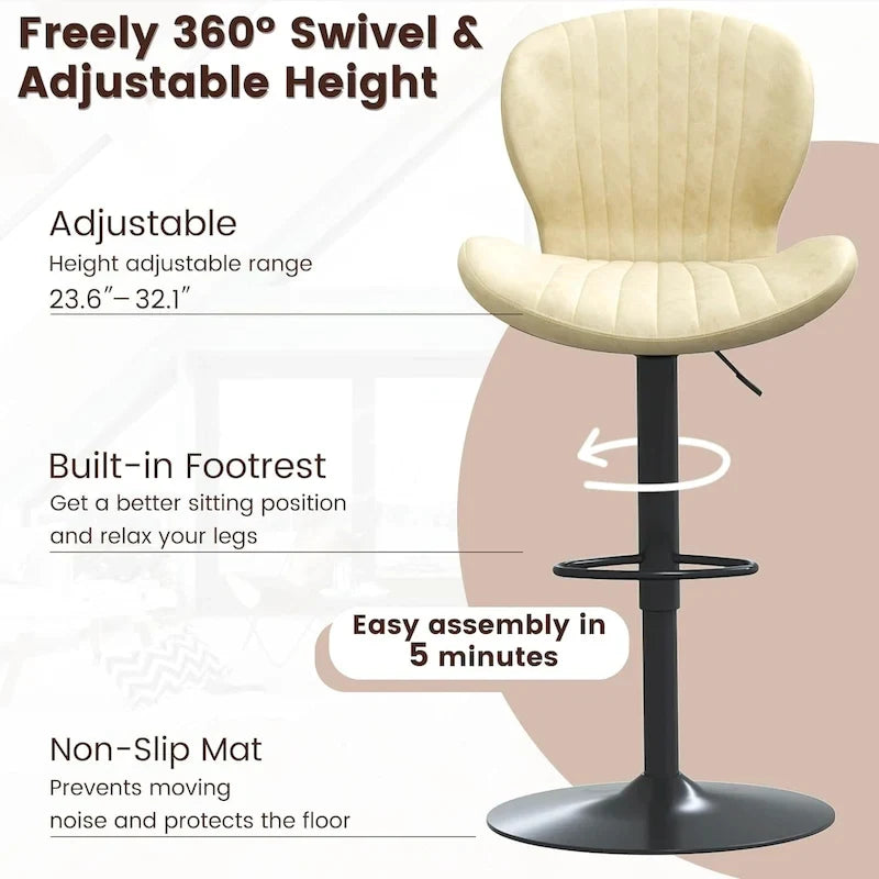 BOSSIN Lot de 2 tabourets de bar modernes et réglables, tabourets de comptoir pivotants revêtus de similicuir - 42 cm (P) x 50 cm (L) x 119 cm (H)