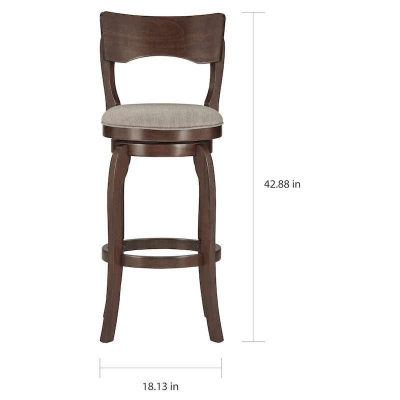 Tabouret de bar pivotant Lyla 29 pouces, marron, dossier haut, par iNSPIRE Q Classic