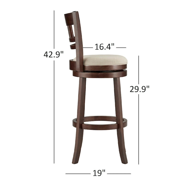 Tabouret de bar pivotant Lyla 29 pouces, marron, dossier haut, par iNSPIRE Q Classic