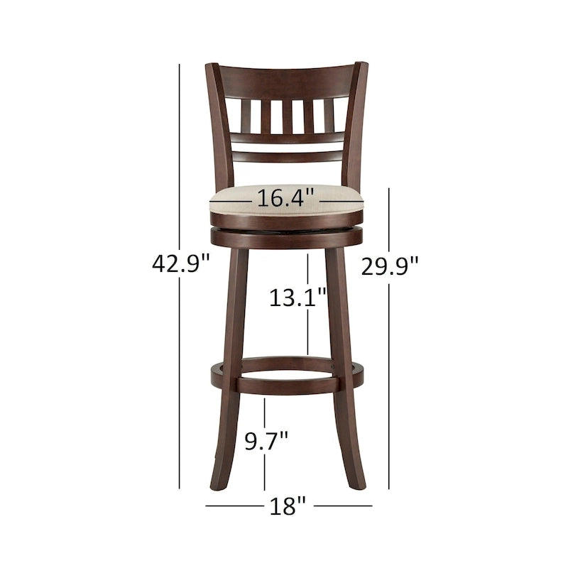 Tabouret de bar pivotant Lyla 29 pouces, marron, dossier haut, par iNSPIRE Q Classic