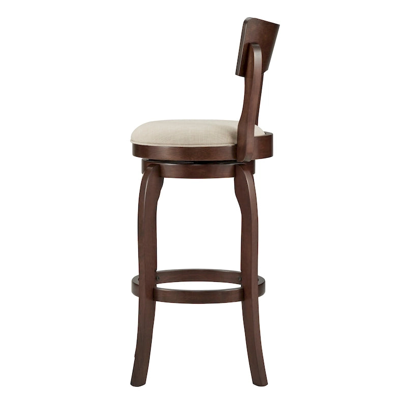 Tabouret de bar pivotant Lyla 29 pouces, marron, dossier haut, par iNSPIRE Q Classic