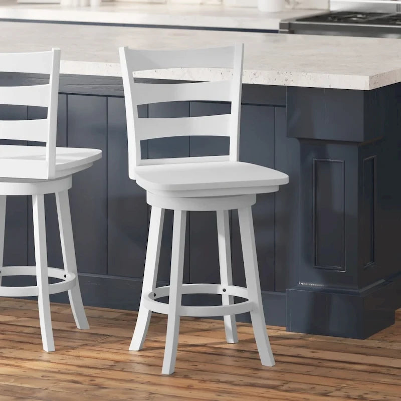 Tabouret de bar pivotant en bois à dossier échelle avec repose-pieds