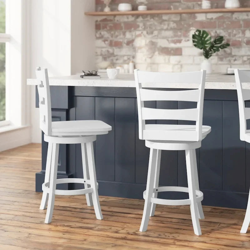 Tabouret de bar pivotant en bois à dossier échelle avec repose-pieds