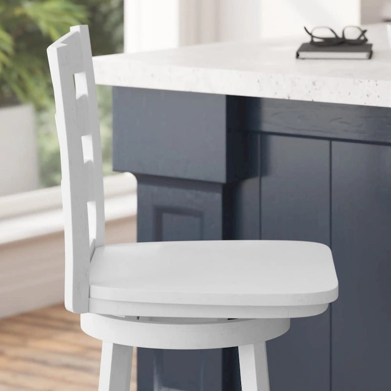 Tabouret de bar pivotant en bois à dossier échelle avec repose-pieds