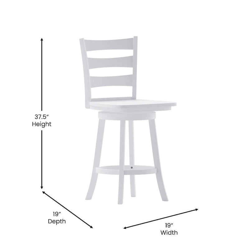 Tabouret de bar pivotant en bois à dossier échelle avec repose-pieds