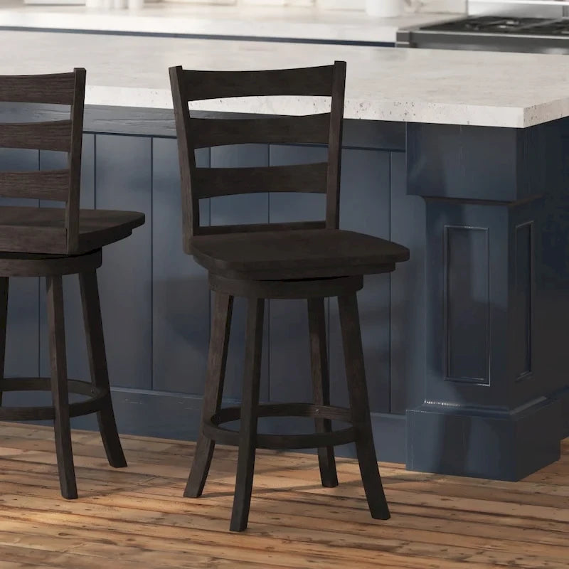 Tabouret de bar pivotant en bois à dossier échelle avec repose-pieds