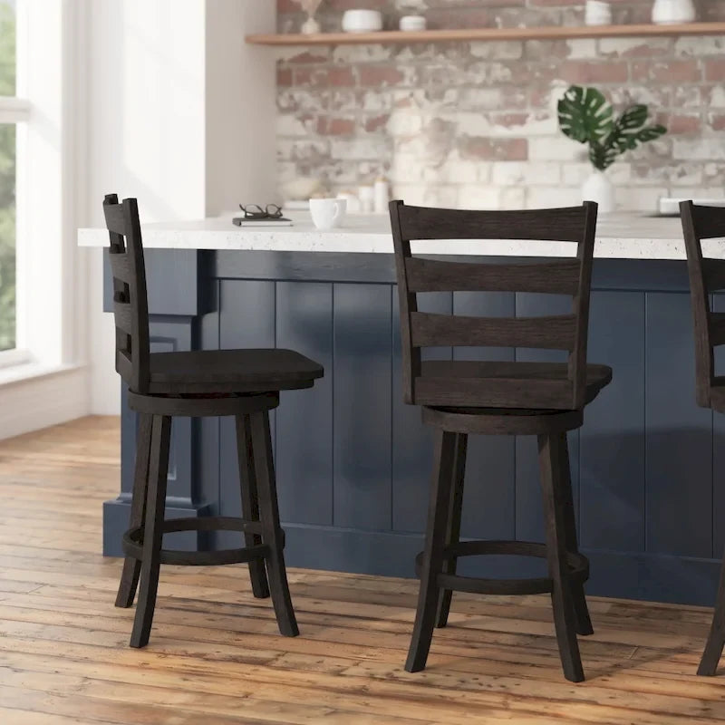 Tabouret de bar pivotant en bois à dossier échelle avec repose-pieds