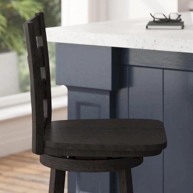 Tabouret de bar pivotant en bois à dossier échelle avec repose-pieds
