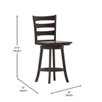 Tabouret de bar pivotant en bois à dossier échelle avec repose-pieds