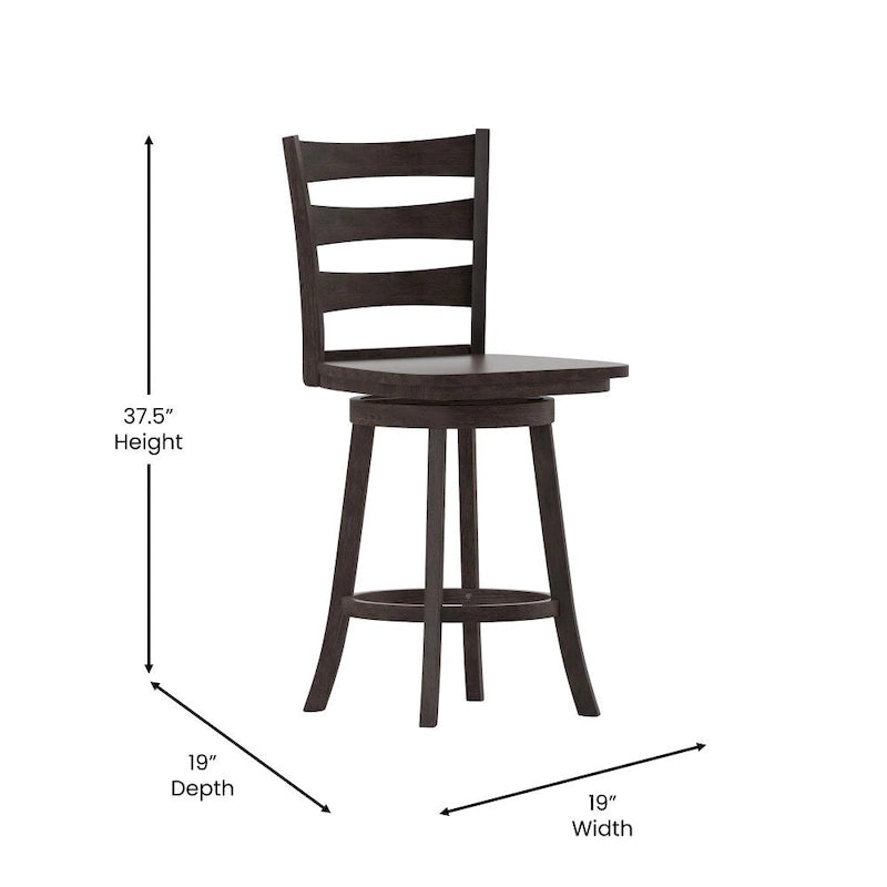 Tabouret de bar pivotant en bois à dossier échelle avec repose-pieds