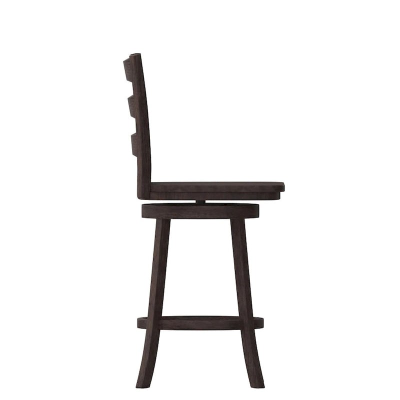Tabouret de bar pivotant en bois à dossier échelle avec repose-pieds