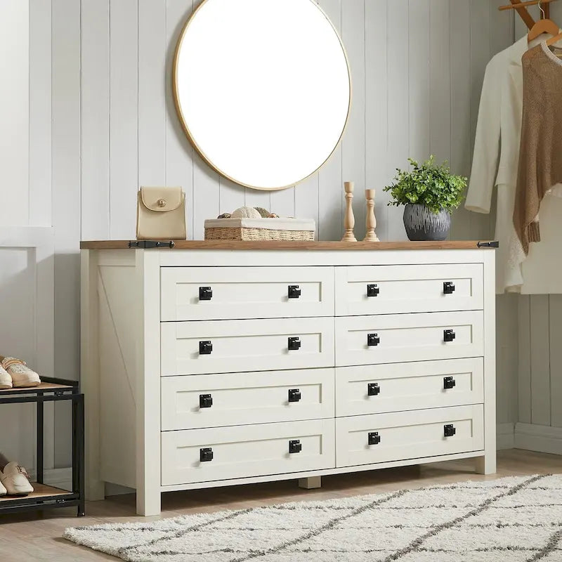 Commode rustique en bois à 8 tiroirs, style ferme