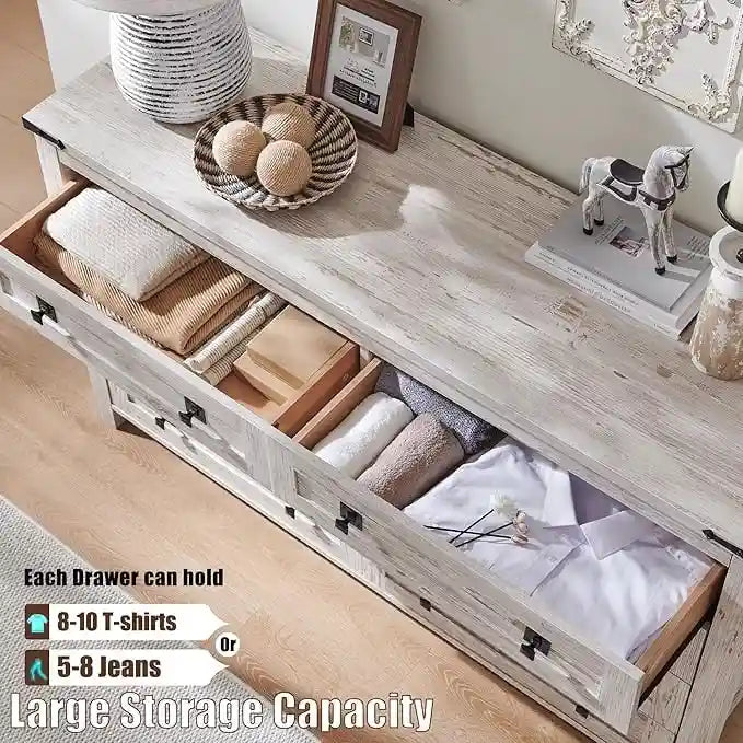 Commode rustique en bois à 8 tiroirs, style ferme