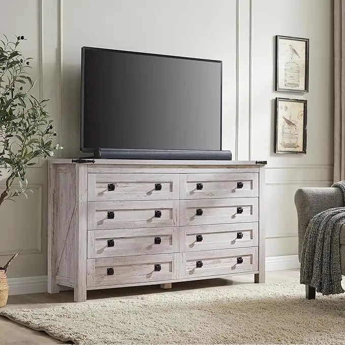 Commode rustique en bois à 8 tiroirs, style ferme