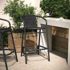 Tabouret de bar commercial en rotin pour restaurant, intérieur/extérieur, avec structure en aluminium - Non disponible