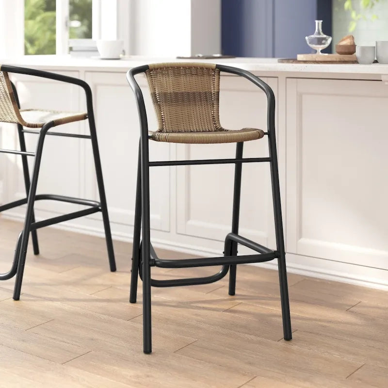 Tabouret de bar commercial en rotin pour restaurant, intérieur/extérieur, avec structure en aluminium - Non disponible