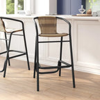 Tabouret de bar commercial en rotin pour restaurant, intérieur/extérieur, avec structure en aluminium - Non disponible