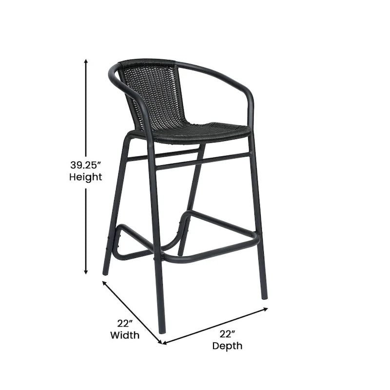 Tabouret de bar commercial en rotin pour restaurant, intérieur/extérieur, avec structure en aluminium - Non disponible