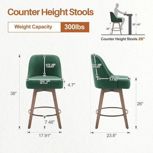 Tabouret de bar pivotant de 26 pouces de hauteur comptoir, tabourets de comptoir rembourrés - 23,8 (P) x 21,7 (L) x 38 (H)