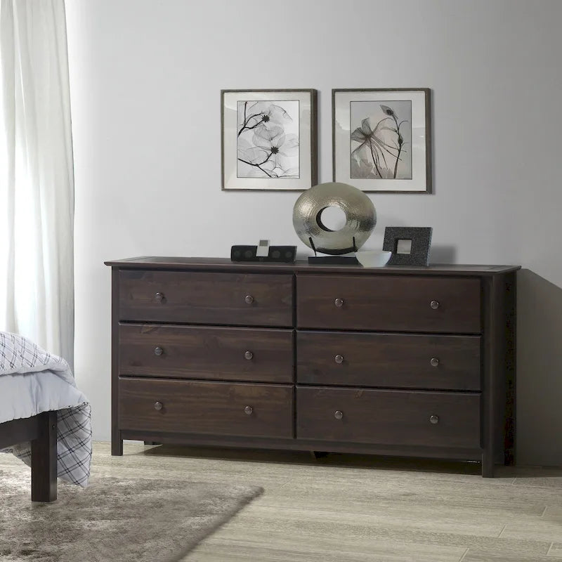 Commode en bois massif de style Shaker à 6 tiroirs, finition grain Wood Furniture