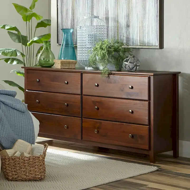 Commode en bois massif de style Shaker à 6 tiroirs, finition grain Wood Furniture