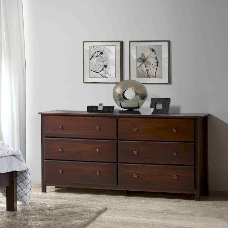 Commode en bois massif de style Shaker à 6 tiroirs, finition grain Wood Furniture