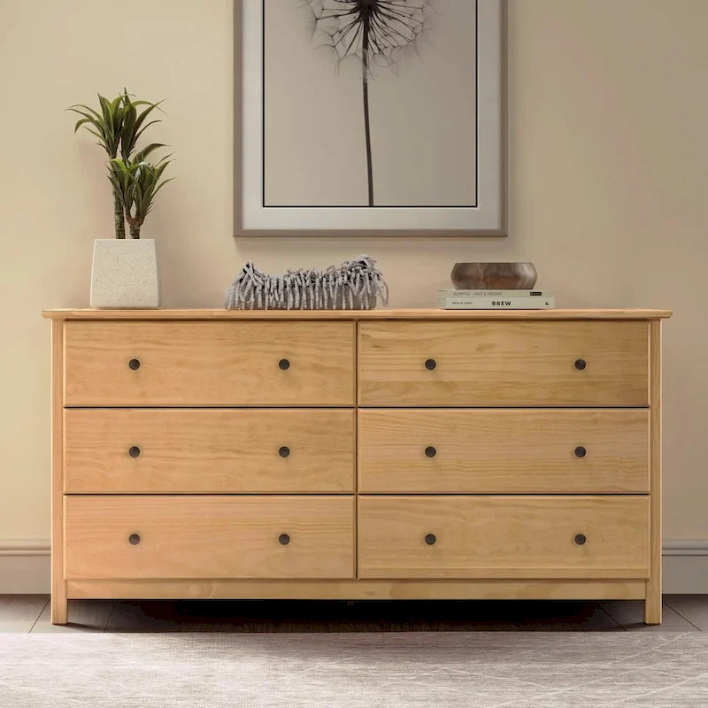 Commode en bois massif de style Shaker à 6 tiroirs, finition grain Wood Furniture